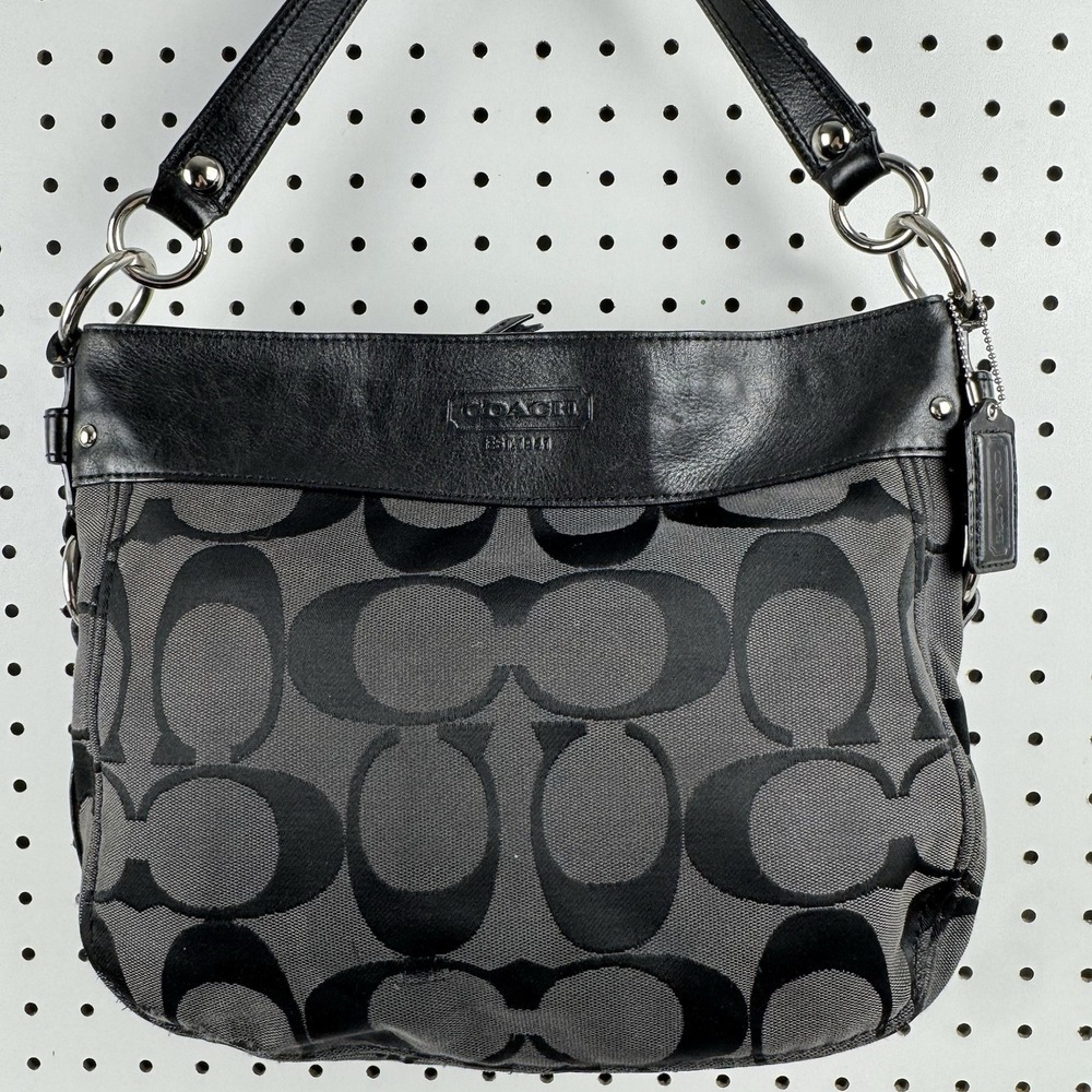 Vtg Coach Y2K Signature C Jacquard Hobo Shoulder Bag Black Leather Trim - Picture 2 of 16